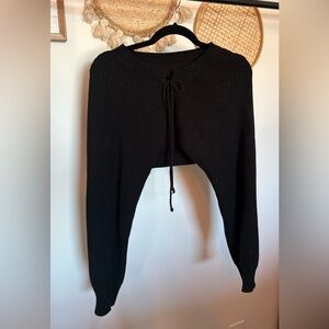 Black Knit Tie-Front Sweater